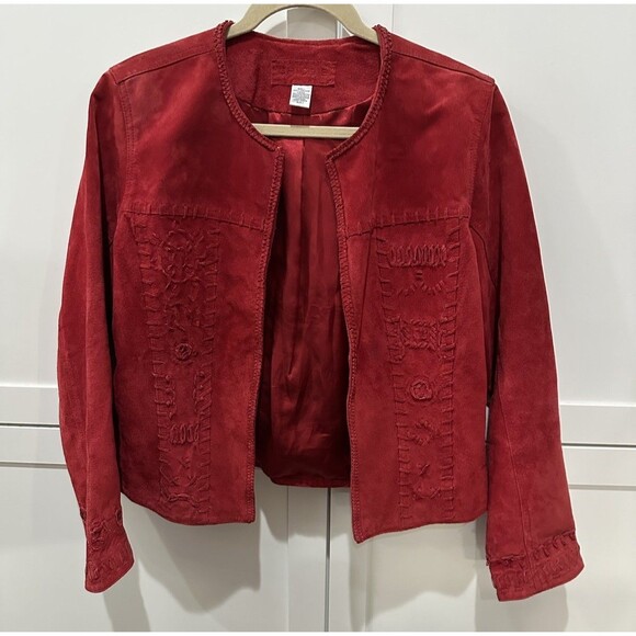 Chico's Jackets & Blazers - Chico's Suede Leather Braided Rose Boho classy Open Front Jacket Size 1  sz 4/6